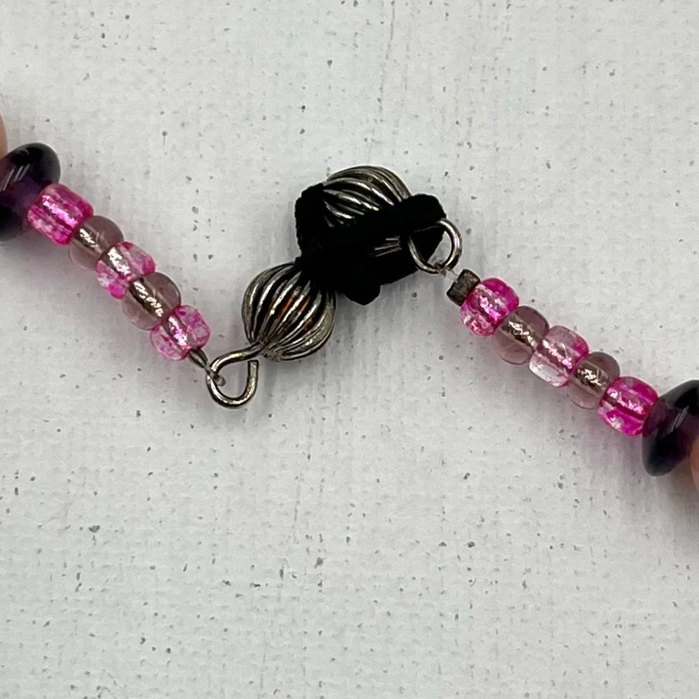 Vintage Y2K‎ Pink & Purple Beaded Long Strand Necklace Retro Boho Chic Classic
